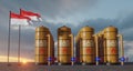 Indonesia gas reserve, Indonesia Gas storage reservoir, Natural gas tank Indonesia with flag Indonesia, sanction on gas, 3D work Royalty Free Stock Photo