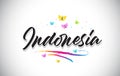 Indonesia Handwritten Vector Word Text with Butterflies and Colorful Swoosh