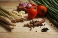 Indonesia herbs and spices on wooden table Royalty Free Stock Photo
