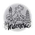 Indonesia icons and landmarks.