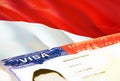 Indonesia immigration document close up. Passport visa on Indonesia flag. Indonesia visitor visa in passport,3D rendering. Royalty Free Stock Photo