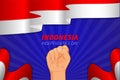 Happy Indonesia Independence blue background with flag