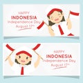 Indonesia Independence Banner, Indonesian Girls Student Vector