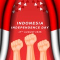 Indonesia independence day illustration with hands and realistic indonesian flag Royalty Free Stock Photo