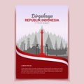 Indonesia independence day poster decorated with wavy flags