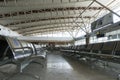 INDONESIA, ISLAND LOMBOK-MARCH 28, 2020: empty seats in the airport hall during the coronavirus, on the seats marking with a reque