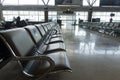 INDONESIA, ISLAND LOMBOK-MARCH 28, 2020: empty seats in the airport hall during the coronavirus, on the seats marking with a reque