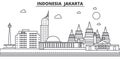 Indonesia, Jakarta architecture line skyline illustration. Linear vector cityscape with famous landmarks, city sights