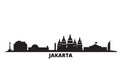 Indonesia, Jakarta city skyline isolated vector illustration. Indonesia, Jakarta travel black cityscape