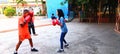 indonesia, jakarta july 31 2023, a group of teenage boys practicing boxing.