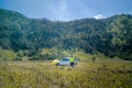 Indonesia June 23, 2020 : Man Traveller enjoying view Mount Bromo is an active volcano