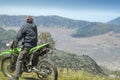 Indonesia June 23, 2020 : Man Traveller enjoying view Mount Bromo