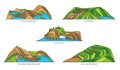 Indonesia landmarks, travel or nature line icons