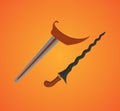 Indonesia legendary weapon keris with orange background