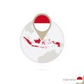 Indonesia map and flag in circle. Map of Indonesia, Indonesia flag pin. Map of Indonesia in the style of the globe Royalty Free Stock Photo