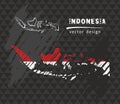 Indonesia map with flag inside on the black background. Chalk sketch vector illustration
