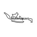 Indonesia outline map with the handwritten country name. Continuous line drawing of patriotic home sign