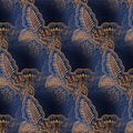Abstract symmetrical pattern of Indonesian batik, floral motif, batik blur pattern.