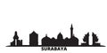 Indonesia, Surabaya city skyline isolated vector illustration. Indonesia, Surabaya travel black cityscape