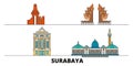 Indonesia, Surabaya flat landmarks vector illustration. Indonesia, Surabaya line city with famous travel sights, skyline Royalty Free Stock Photo
