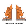 Indonesia, Surabaya travel landmark vector illustration