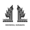 Indonesia, Surabaya travel landmark vector illustration