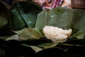 Indonesia traditional food tape ketan served with banana leaf is ready to eat