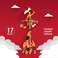 Indonesia traditional games during independence day, panjat pinang, pole climbing