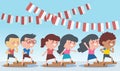 Indonesia traditional special games during independence day. The slippers clogs racing race. Flat Illustration style.