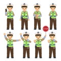 Indonesia Traffic Police Character Vector Collection Royalty Free Stock Photo