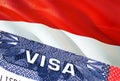 Indonesia Visa Document, with Indonesia flag in background. Indonesia flag with Close up text VISA on USA visa stamp in passport, Royalty Free Stock Photo