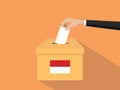 Indonesia vote election concept illustration with people voter hand gives votes insert to boxes election with long