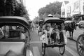 Indonesia, Yogyakarta - july 25, 2014: malioboro street in yogyakarta with black and white concept