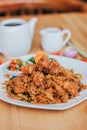 Indonesian, Asian cuisine fried chicken called Ayam Goreng Rempah Sambal Matah spices