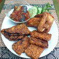 Indonesian Ayam Goreng, Tempe Bakar, Telur Dadar Bakar, Terong Balado