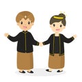 Kids in Javanese Traditional Dress Cartoon Vector