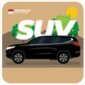 Indonesian Car Series: Black SUV in The Desert Flat Vector Royalty Free Stock Photo