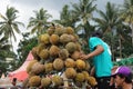 Indonesian are carrying tumpeng durian on sumberasri durian festival