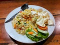 Indonesian chicken fried rice with pickles