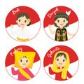 Indonesian Children in Traditional Dress Cartoon Vector Royalty Free Stock Photo