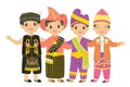 Boys Wearing Indonesian Traditional Clothes Cartoon Vector