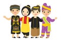 Indonesian Boys and Girls Wearing Traditional Dress Cartoon Vector Royalty Free Stock Photo