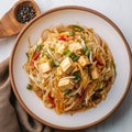 Indonesian delight Stir fried bean sprouts mixed with crispy tofu