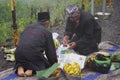 Indonesian do traditional ritual on larung sesaji (Javanese thanksgiving) Gunung Kelud Royalty Free Stock Photo