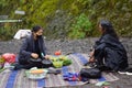 Indonesian do traditional ritual on larung sesaji (Javanese thanksgiving) Gunung Kelud Royalty Free Stock Photo