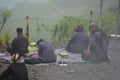 Indonesian do traditional ritual on larung sesaji (Javanese thanksgiving) Gunung Kelud Royalty Free Stock Photo