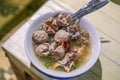 Indonesian famous street food Bakso or Clear soup with meatballs Royalty Free Stock Photo