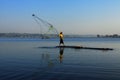 Indonesian fisherman activity on Cengklik reservoir.