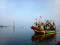 Indonesian fishing boats on clear seas and clear clouds.