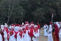 The Indonesian flag lowering ceremony witnessed by villagers. Indonesia Independence Day